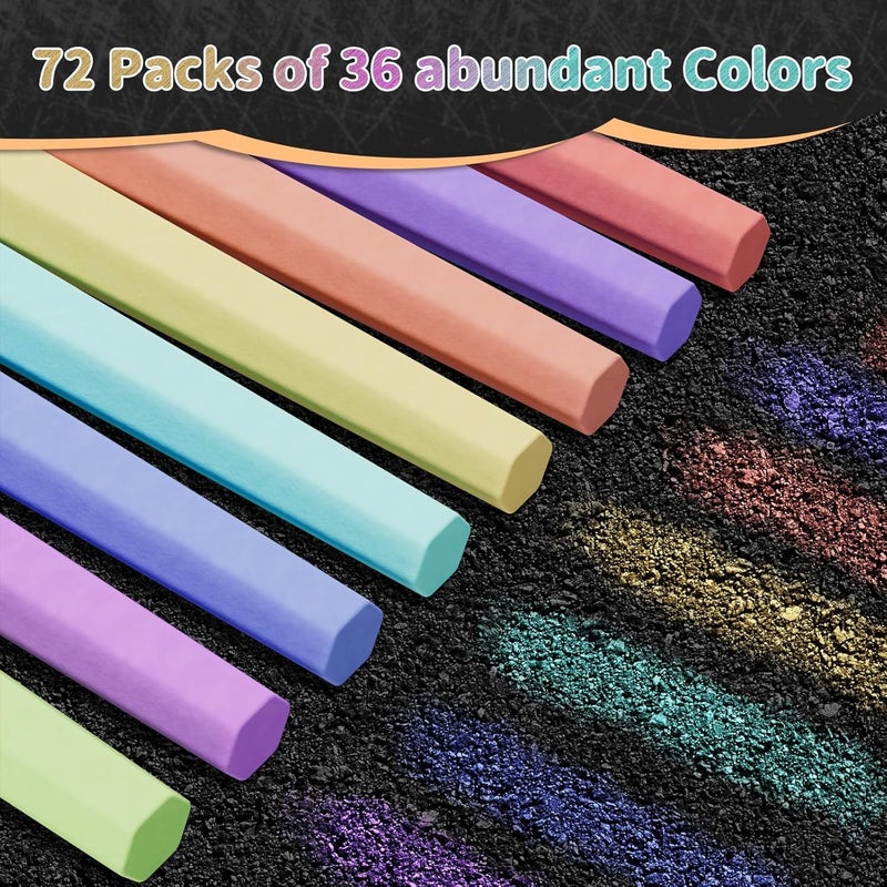 JUN-ELECTRON Washable Sidewalk Chalks Set, Non-Toxic Chalk Paint Bulk for Kids, Oversized Colored Chalk for Painting on Chalkboard, Chalk Pavement and Outdoor Art Play (Multicolor-72pcs) - Image 2
